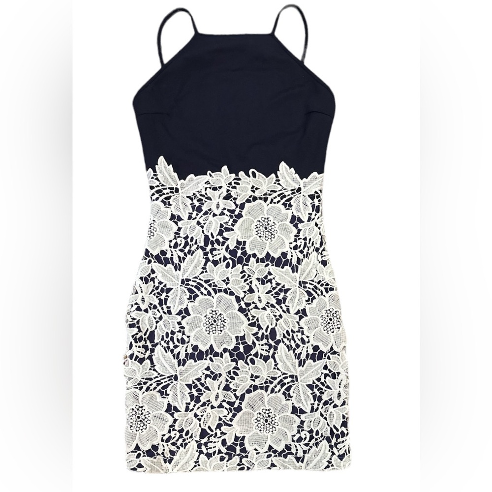Navy and White High Neck Size Small Floral Dress